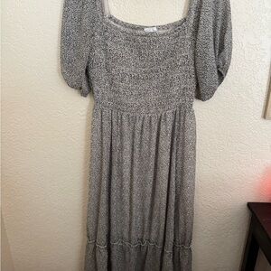 Sienna Sky Black Speckle Smocked Midi Dress